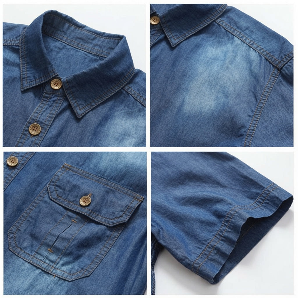 Vintage Washed Short Sleeve Denim Shirt
