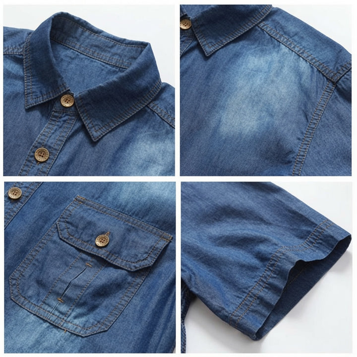 Vintage Washed Short Sleeve Denim Shirt