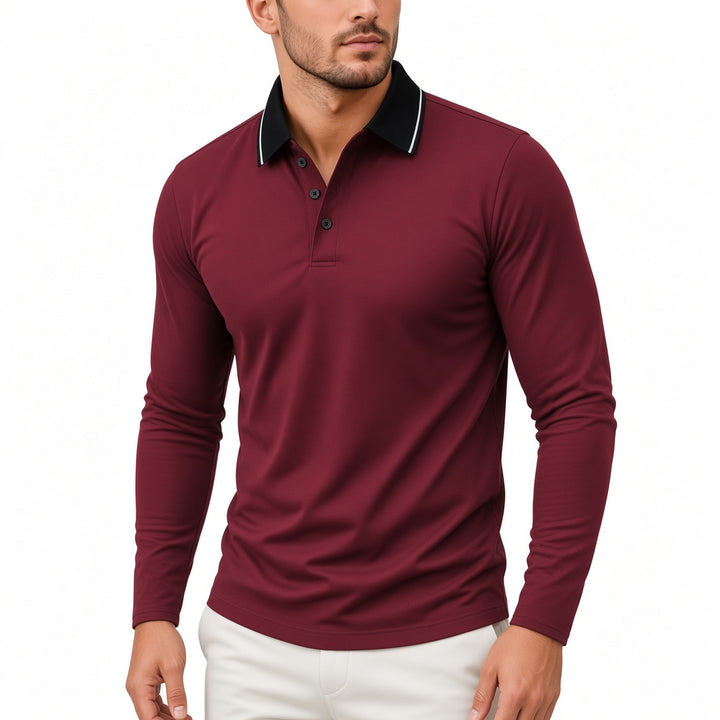 Simple collared casual long-sleeved polo shirt