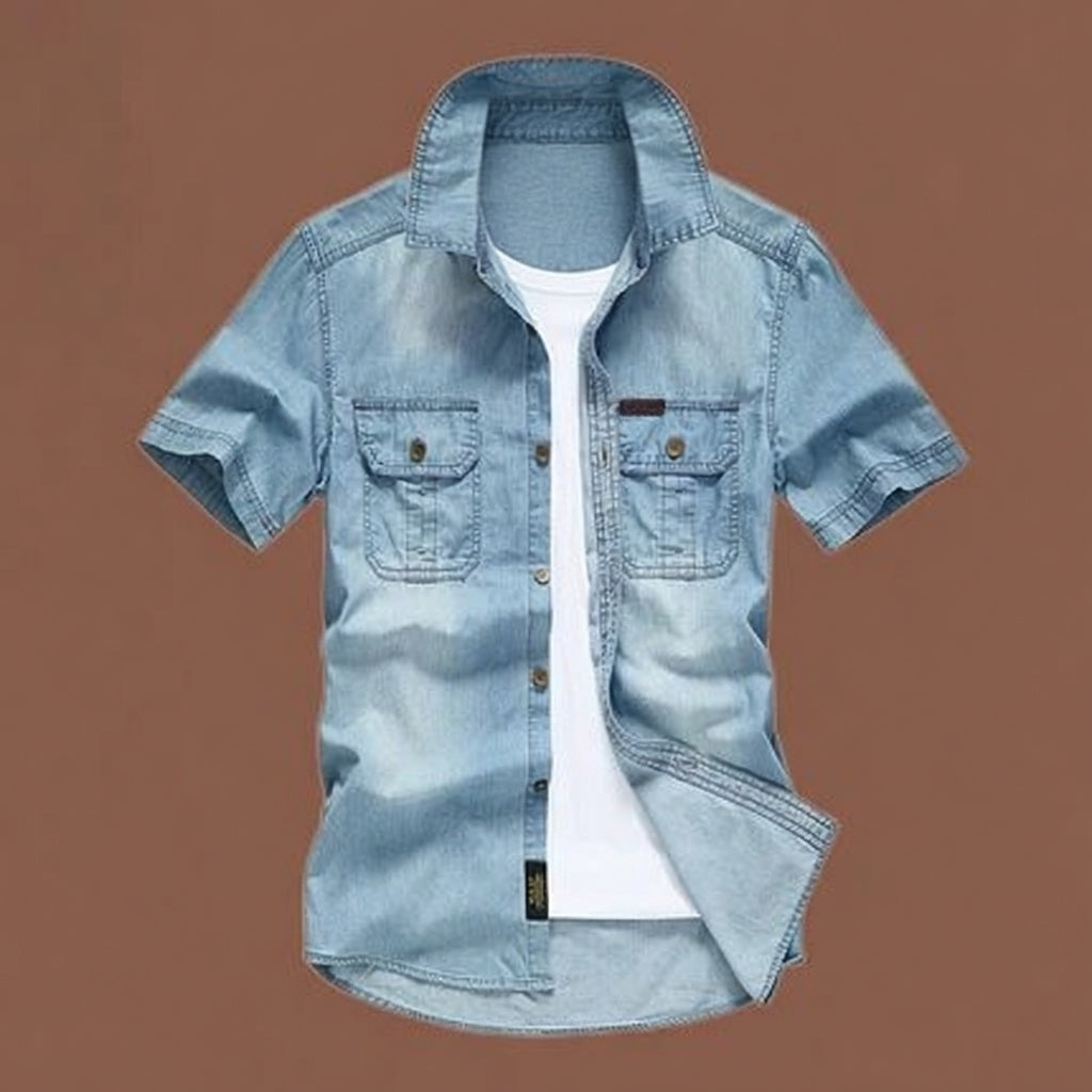 Vintage Washed Short Sleeve Denim Shirt