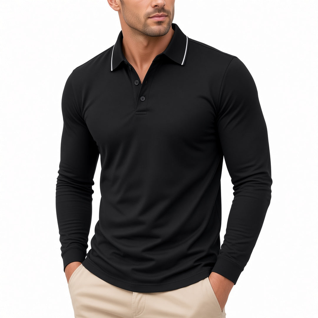 Simple collared casual long-sleeved polo shirt