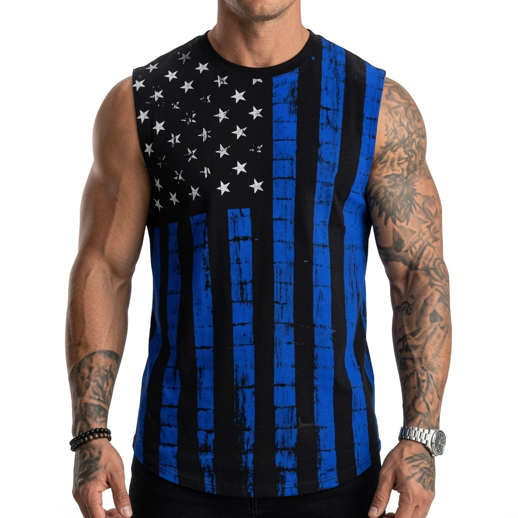 Retro red and black American flag print men&