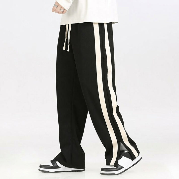 Men Side Stripe Split Hem Wide Leg Track Pants