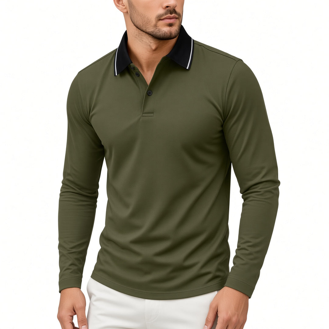 Simple collared casual long-sleeved polo shirt