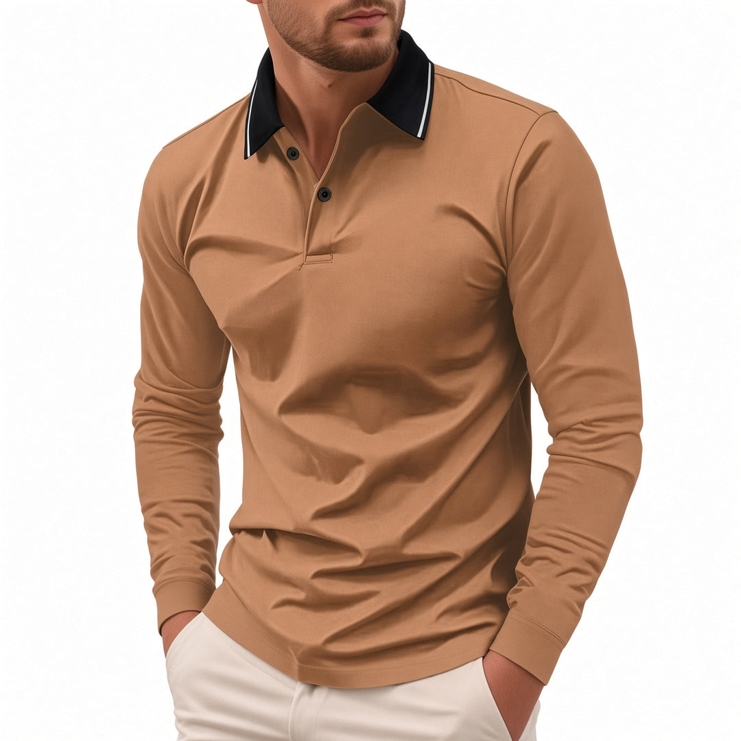 Simple collared casual long-sleeved polo shirt