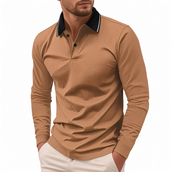 Simple collared casual long-sleeved polo shirt