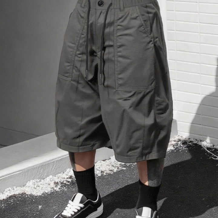 2XL-9XL Plus Size Men Casual Work Shorts, Soft Breathable Drawstring Waist Baggy Mid Length Cargo Shorts