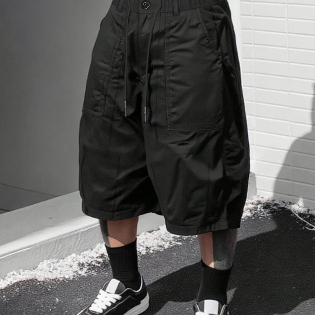 2XL-9XL Plus Size Men Casual Work Shorts, Soft Breathable Drawstring Waist Baggy Mid Length Cargo Shorts