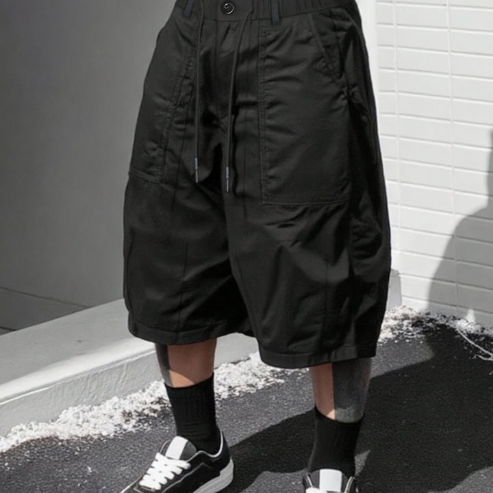 2XL-9XL Plus Size Men Casual Work Shorts, Soft Breathable Drawstring Waist Baggy Mid Length Cargo Shorts